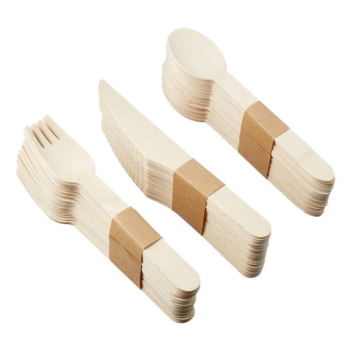 Set di Posate in Legno Bianco di Betulla Monouso USA e Getta